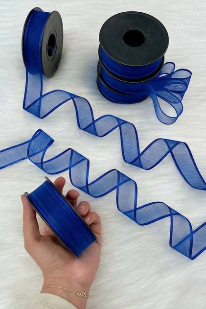 Cobalt Blue Chiffon Ribbon 2.5 cm 20 Mt, Bride, Groom, Bundle, Engagement, Dowry, Special Day, Gift, Decoration