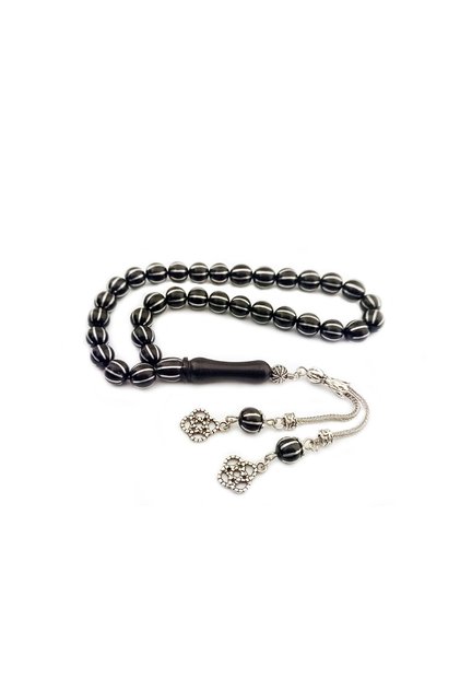 Georgian Oltu Stone Prayer Beads with Brass Embroidered Metal Tassels