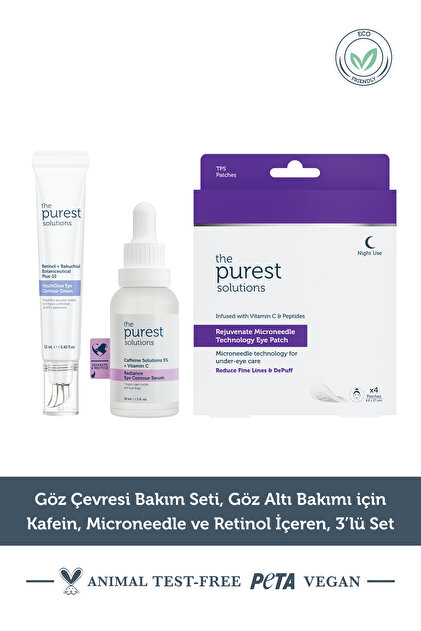 Göz Çevresi Bakım Seti, Göz Altı Bakımı için Kafein, Microneedle ve Retinol İçeren, 3’lü Set