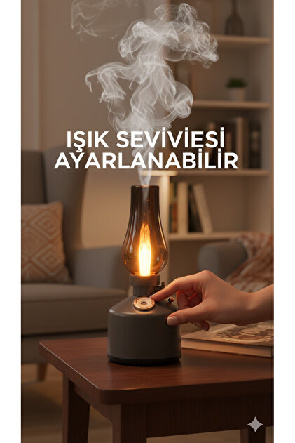 AAA Gaz Lambası Görünümlü Vintage Buhardanlık - Şarjlı Led Işıklı
