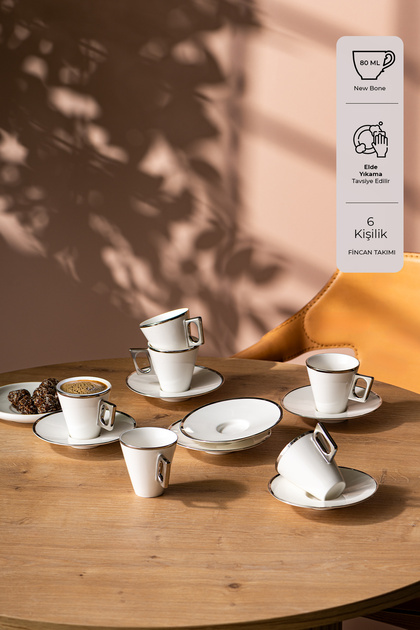 Emsan Zen 6'lı Kahve Fincan Takımı Platin 80 ml - Fiyatı, Yorumları