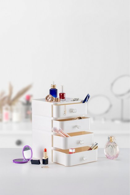4-Compartment Jewelry, Makeup, and Cosmetic Organizer Drawer, Office Desk Organizer