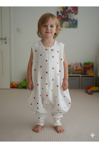 Summer Muslin Sleeping Bag, 0.5 Tog Single Layer, Baby Girl Boy Unisex Sleeping Bag with Red Heart
