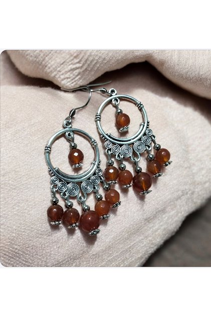 Authentic Handmade Earrings with Natural Agate Stone