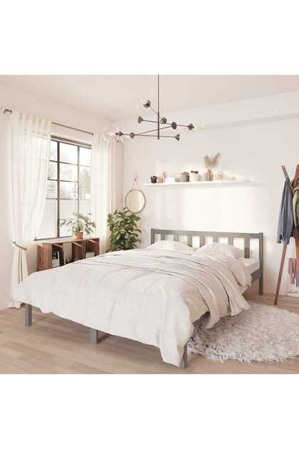 810094 Bed Frame without Mattress Grey Solid Wood 160x200 cm