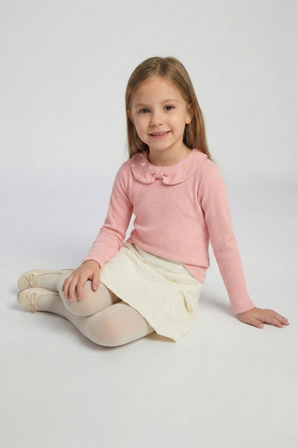 Girl's Heart Detailed Ribbed Knit Body Shorts Skirt Set