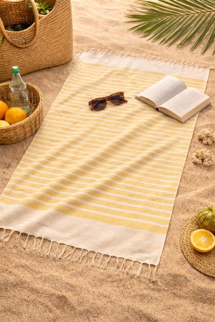 Striped Cotton Peshtemal | Beach & Hammam Towel – Yellow