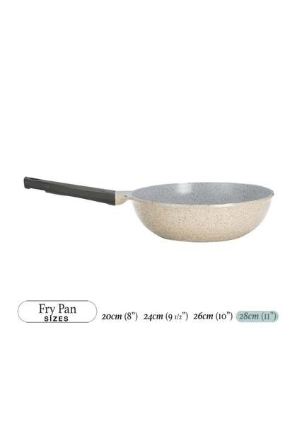 Lahoya Beige Marble 28cm Wok Deep Nonstick Pan for Stir-Fry & Daily Cooking