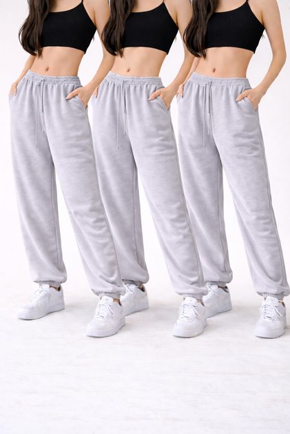 3-pack بنطال رياضي شتوي مبطن بالصوف عالي الخصر للجنسين ذو قصة كاملة ومرن عند الأرجل