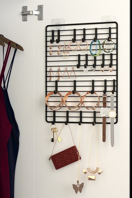20 kancalı Takı Organizeri Dolap İçi Kolye Küpe Tesbih Aksesuar Düzenleyici Pano Metal Standı