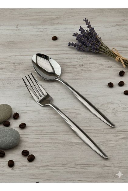 12 Pieces Natural Pointed Food Spoon & Dinner Fork for 6 Persons
