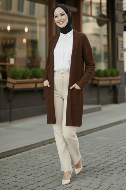 كارديجان تريكو بجيوب R4442 بني