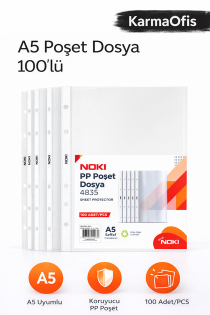 A5 Poşet Dosya 100’lü – Şeffaf PP Evrak Koruyucu Dosya