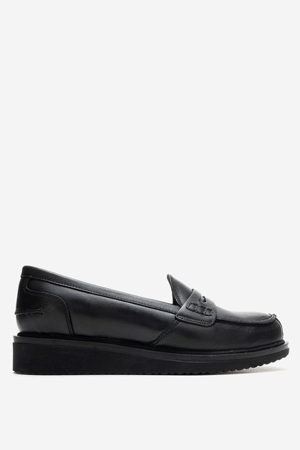 Women's Thick Sole Casual Shoes Real Leather Mt 24092 Black
