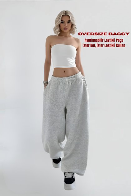 Pantaloni de trening tip baggy, supradimensionați, cu talie înaltă, cu tiv, cu picior larg, negru, gri, mărime mare, croială amplă