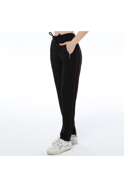 Women's Black Color Sweatpants with Double Piped Zipper Pockets (Available in Plus Size)