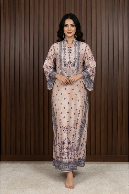 جلابية نسائية بتصميم قطعة واحدة مرصعة باللؤلؤ والكريستال