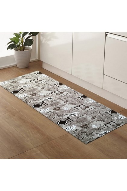 Covor Antiderapant Bucatarie, Bej cu Maro, Poliester, 60 x 240 cm