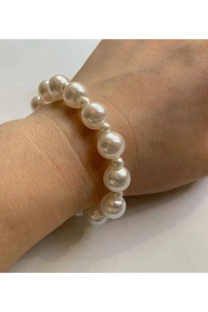 Pearl Beaded Women's Detailed Elastic Bracelet