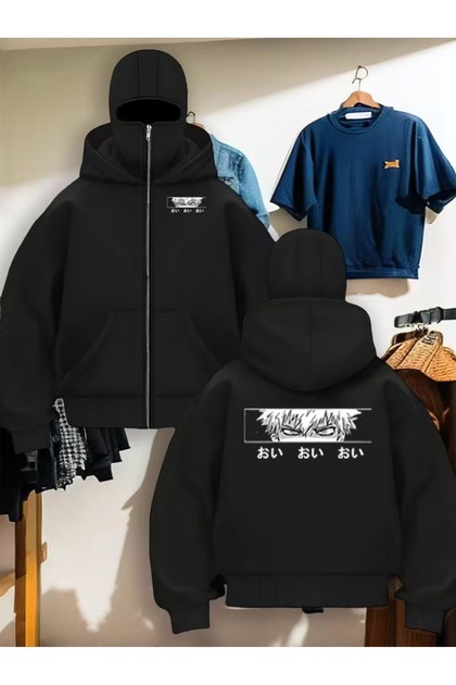 LAND MODA Kar Maskeli Ninja Unisex Sweatshirt Hırka 2iplik kalın