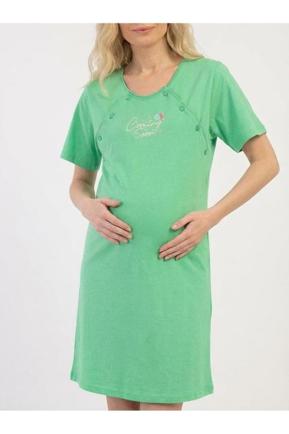 Women's Short Sleeve Breastfeeding-Friendly 100% Cotton Maternity/Nursing Green Nightgown COT519246