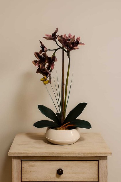 Saksılı Islak Dokulu Yapay Spidyum Orkide 55 CM Boyunda Dekoratif Obje