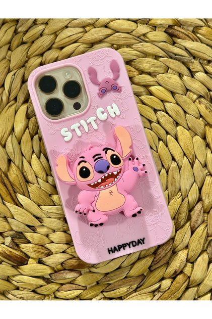 iPhone 14 Pro Max (6.7 Inch) Compatible Cute Stitch Patterned Standable Soft Dough Silicone Case