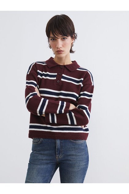 Quality Pieces from Çelebi Store Devrik Roba Yaka Striped Women's Knitwear Sweater