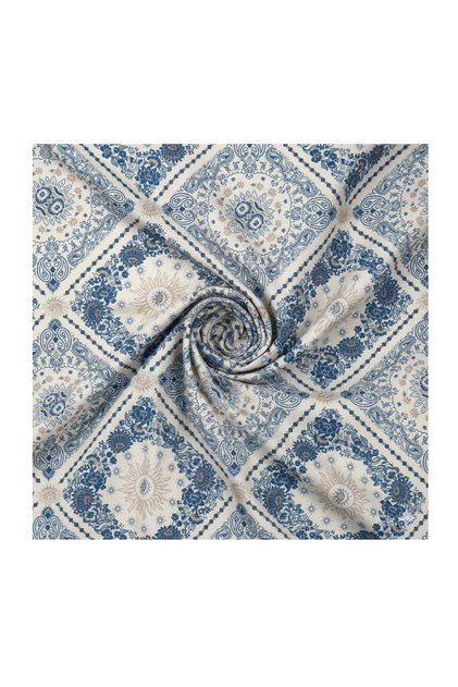 Blue Ethnic Patterned Digital Printed Upholstery Sofa Fabric, Throw Pillow, Cushion Covering Fabric