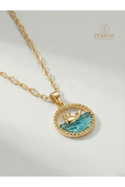 Sea Wave Whale Figured Steel Necklace Gold Color Premium Design