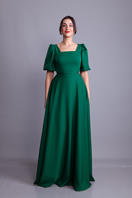 Emerald Green Balloon Sleeve Square Neck Maxi Dress
