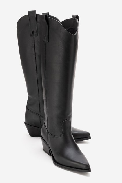 Ania Black Skin Genuine Leather Women's Western Boots