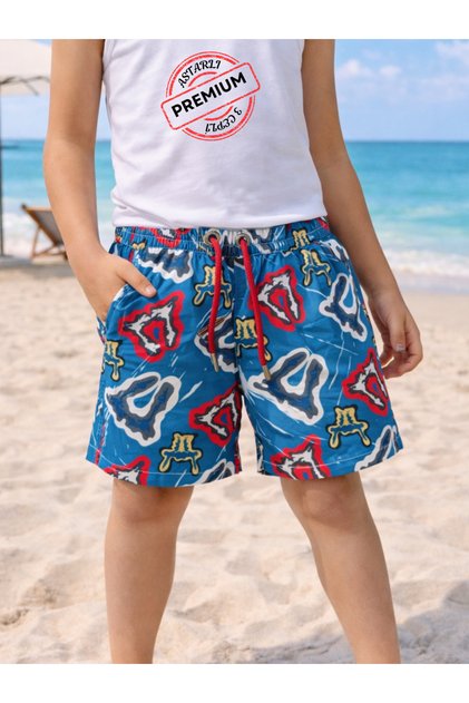 Patterned Lined Boys' Swim Shorts - Swimsuit