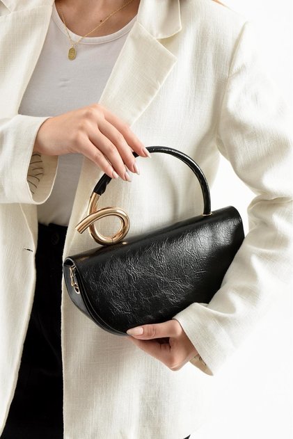 Bend Chain Strap Oval Handle Detail Baguette Women's Crossbody Bag