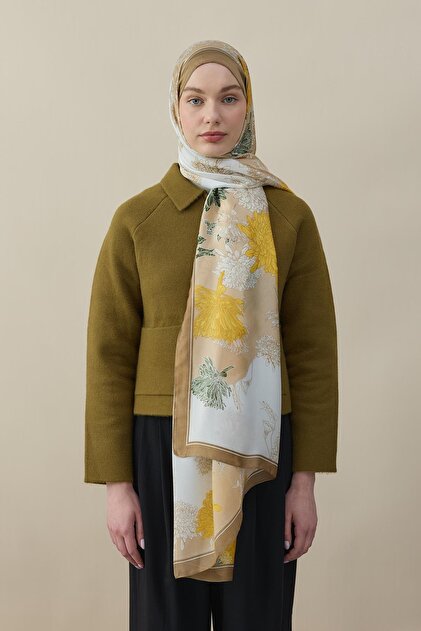 Sakura Flower Silk Voile Shawl Coffee