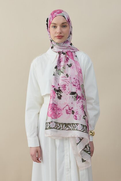Rose Pattern Silk Voile Shawl Powder