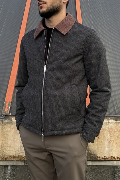 Men, Collar Paneled , Double Zipper, Regular-Fit, Winter-Spring, Jacket 664