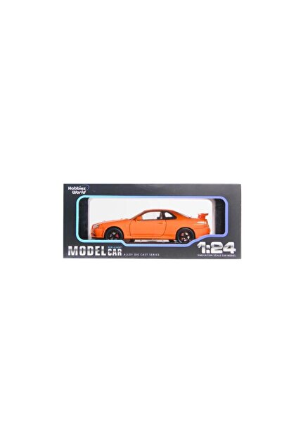 日産　スカイライン　GT-R　BNR34 ミニカー GTR　オレンジ HOBBİEZ WORLD Nissan Skyline Gt-R R34 Orange 1/24 Model Car- Trendyol