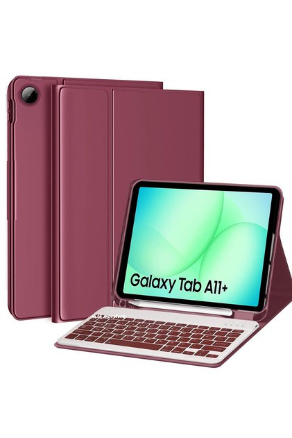 Galaxy Tab A11+ Plus 11 inç Uyumlu Bluetooth Özellikli Kablosuz Kalem Bölmeli Klavyeli Kılıf SM-X230