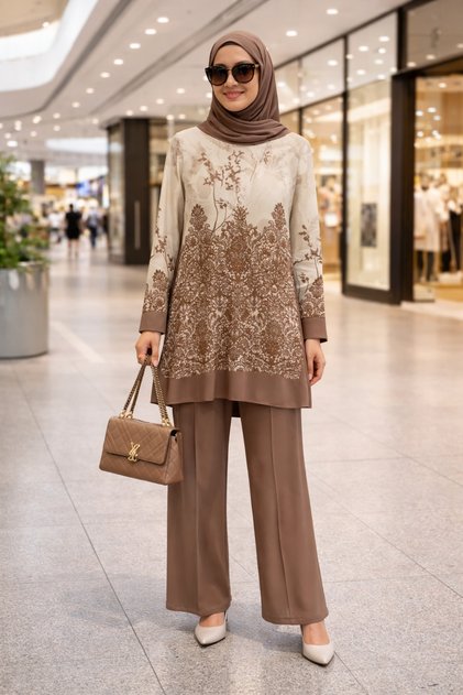 Etnik Desenli Pantolon Tunik Takım 3346
