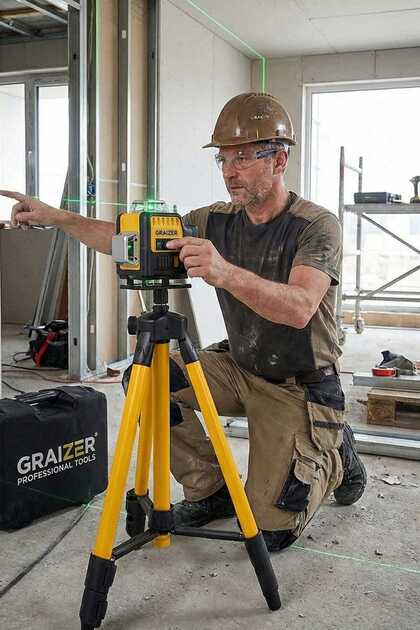 Graizer K12 Köşe Yeşil Çizgi Lazer Terazi 360° Miknatisli Otomatik