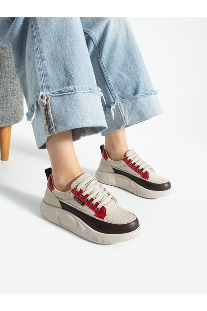 LUNİA Krem-Kırmızı Anoraklı Kadın Sneakers
