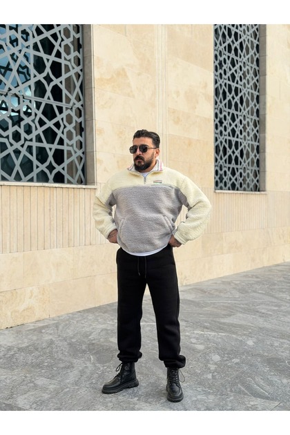Oversize Yarım Fermuarlı Peluş Sweatshirt
