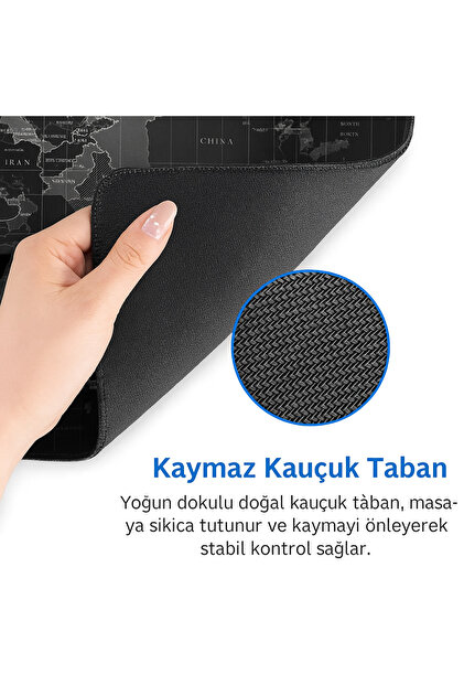 Zyga Büyük Boy XL 90x40 Mouse Pad Dünya Haritası Desenli Oyuncu