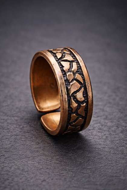 Men's Copper Ring with Top Pattern Authentic Model Adjustable Men's Ring