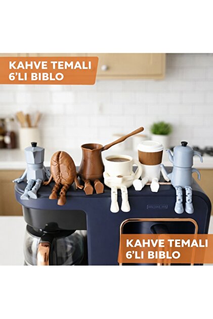 keyfisepet en keyifli sepet Kahve Temalı Dekoratif Figür Seti 6'lı