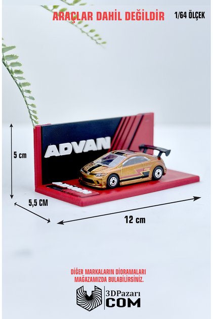 Advan Designed Single Mini Diorama Vehicle Display Garage 1/64 Scale 3D Printing