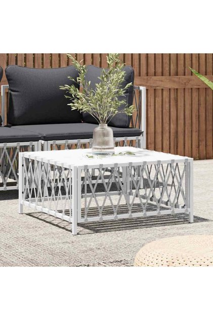 Garden Table White 70x70x34 cm Woven Fabric