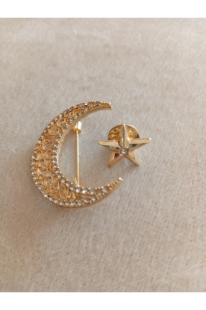 Gold ay ve yıldız broş el yapımı