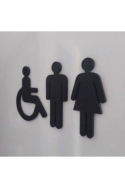 Wc Toilet Door Sign Set – Black Self-Adhesive Male Female Disabled Symbol Sign